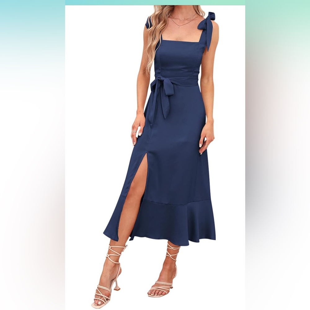 Navy Blue Square-Neck Sleeveless Dress